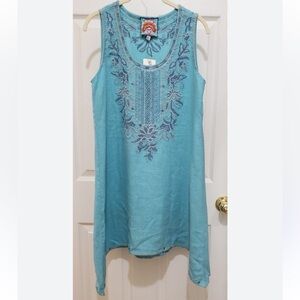 Johnny Was Maize Linen Empire Trapeze tunic top Blue Size Small dress length
